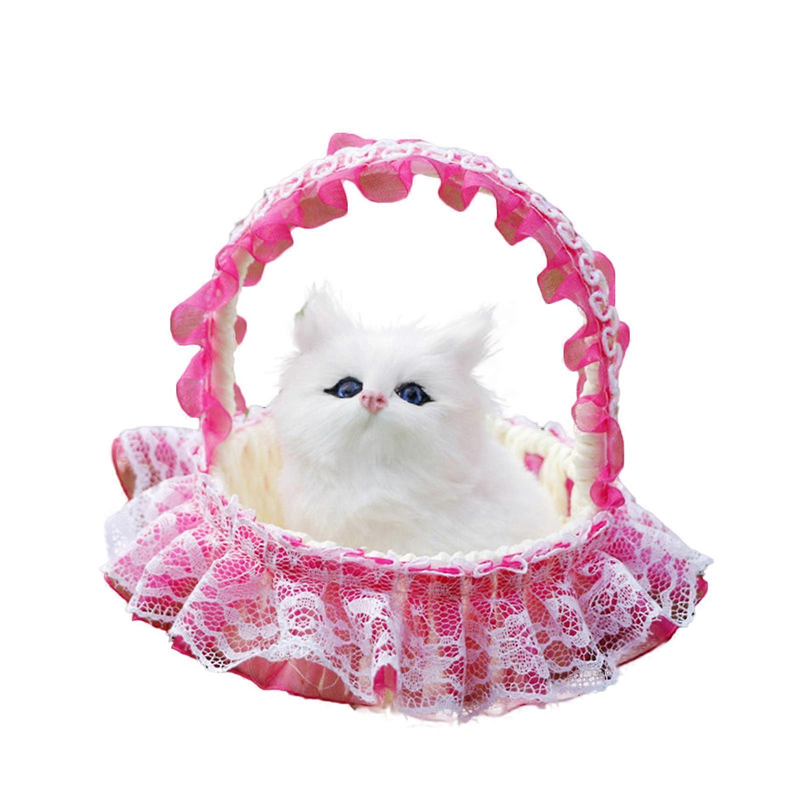 Simulation Cat Model Vivid Sounding Kitten Doll Lovely Miniature Figurine Decoration Faux Fur 3D Animal Figure Basket Model Car Ornament Craft Gift KA
