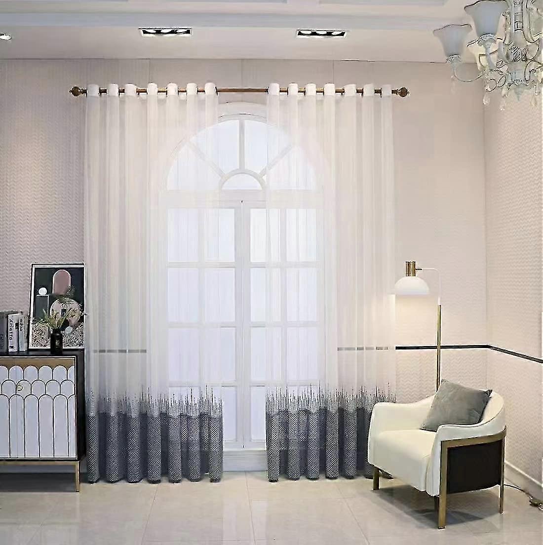 Gray Tulle Curtains, Dark Gray Curtains For Bedroom And Living Room In Gradient Color