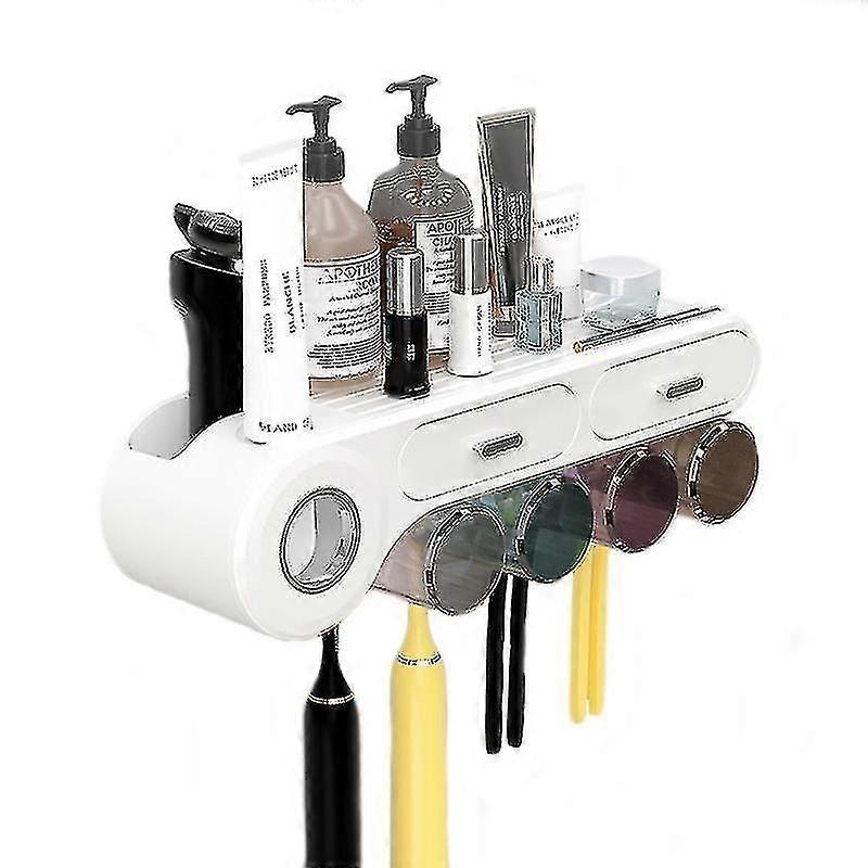 Punch-free Toilet Toothbrush Rack Wall-mounted Multi-function Toilet T(two Cups)