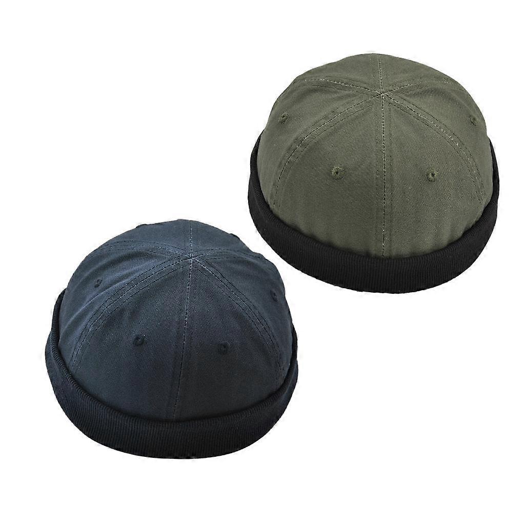 2pcs Womens Mens Skullcap Brimless Hook & Loop Cap Sailor Hat Beanie Cap