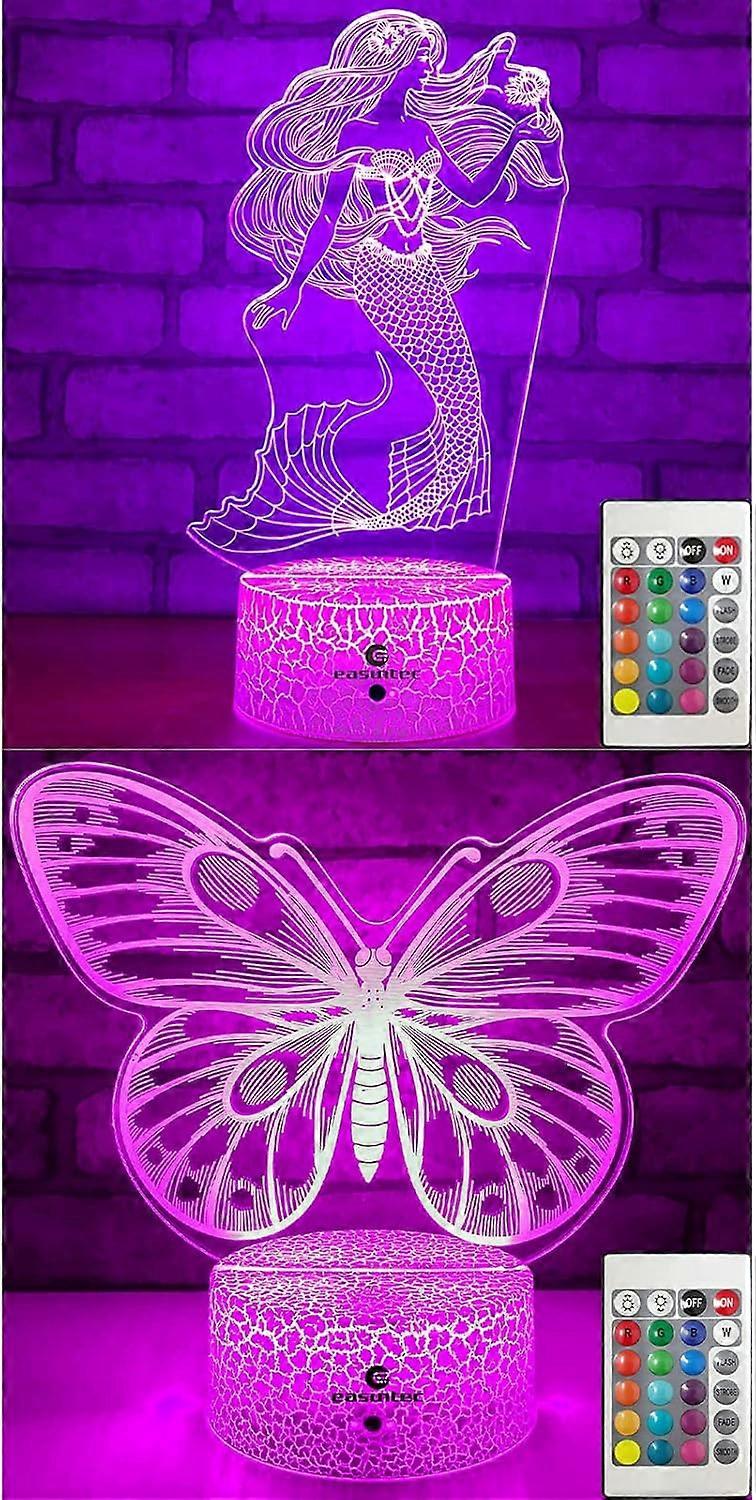Mermaid + Butterfly 3D Night Light ( 2 in 1 Bundle)