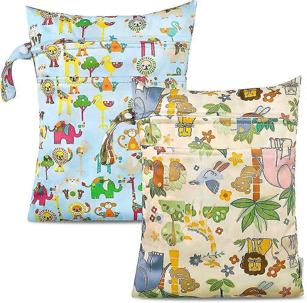 2pcsおむつ袋防水再利用可能なおむつバッグジッパーポーチウェットワイプオーガナイザー