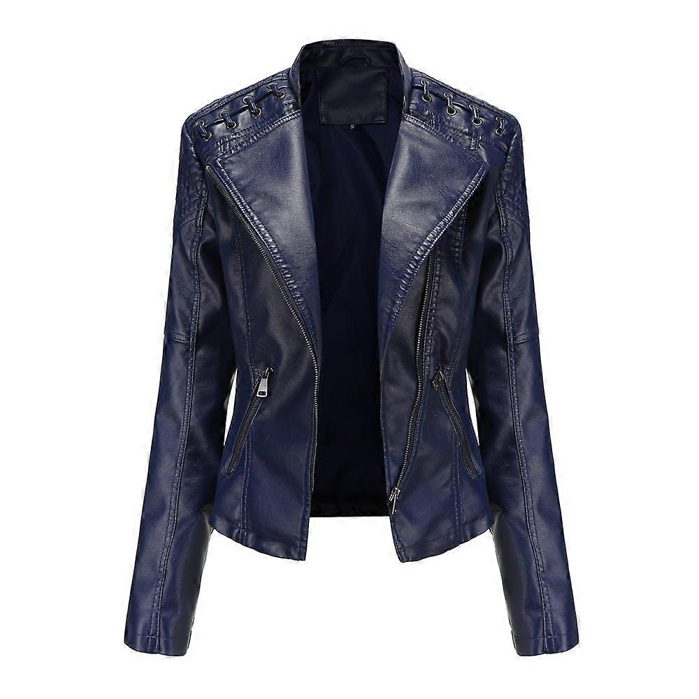 Vår Höst Läderjacka Kvinnor Slim Fit Motor Biker PU Läder Kort Kappa Stativ Krage Damer Dragkedja Ytterkläder Ny