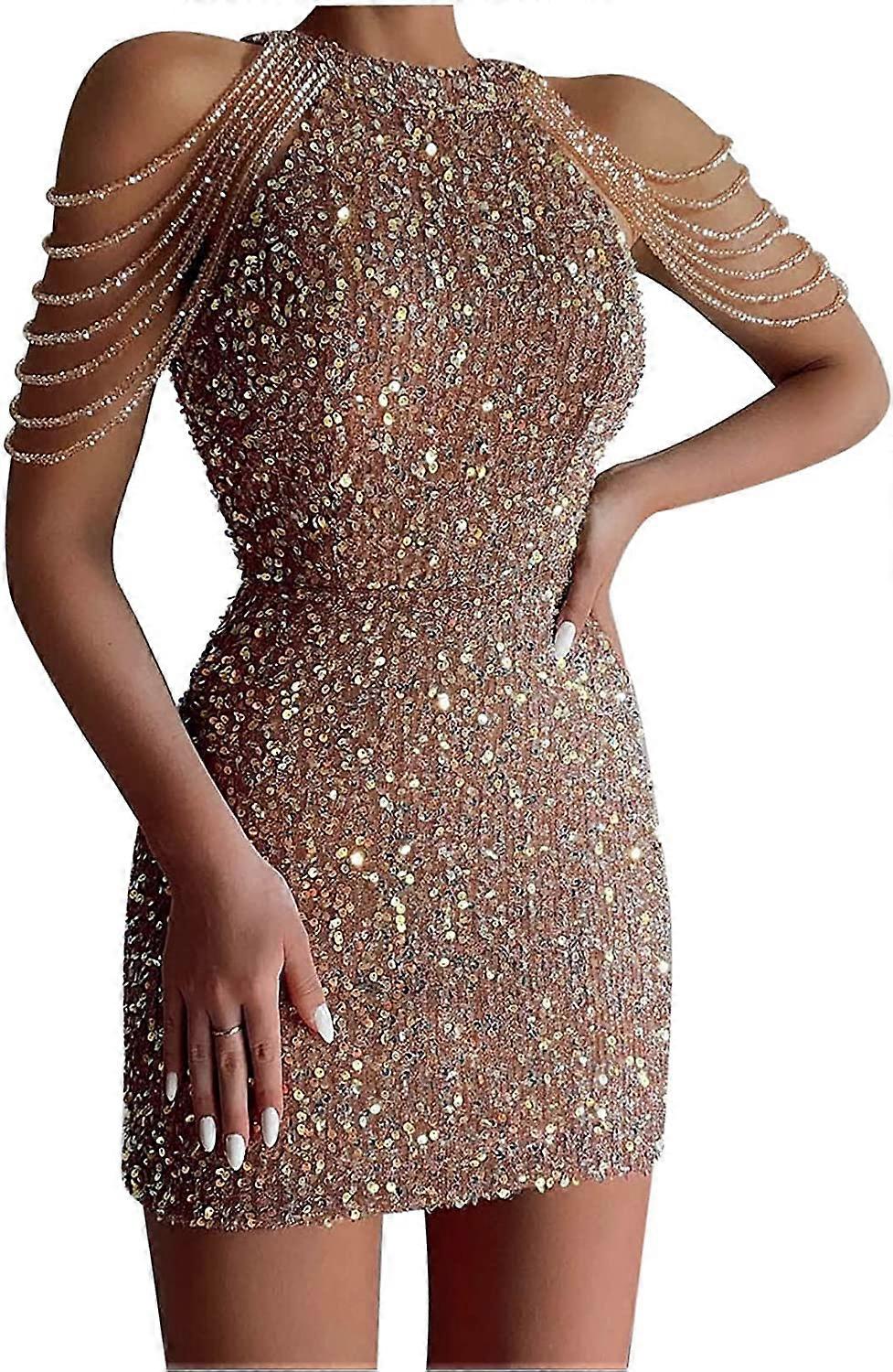 Kadın Kokteyl Elbiseleri Kolsuz Backless Pullu Akşam Partisi Resmi Elbise Zarif Seksi S-2XL