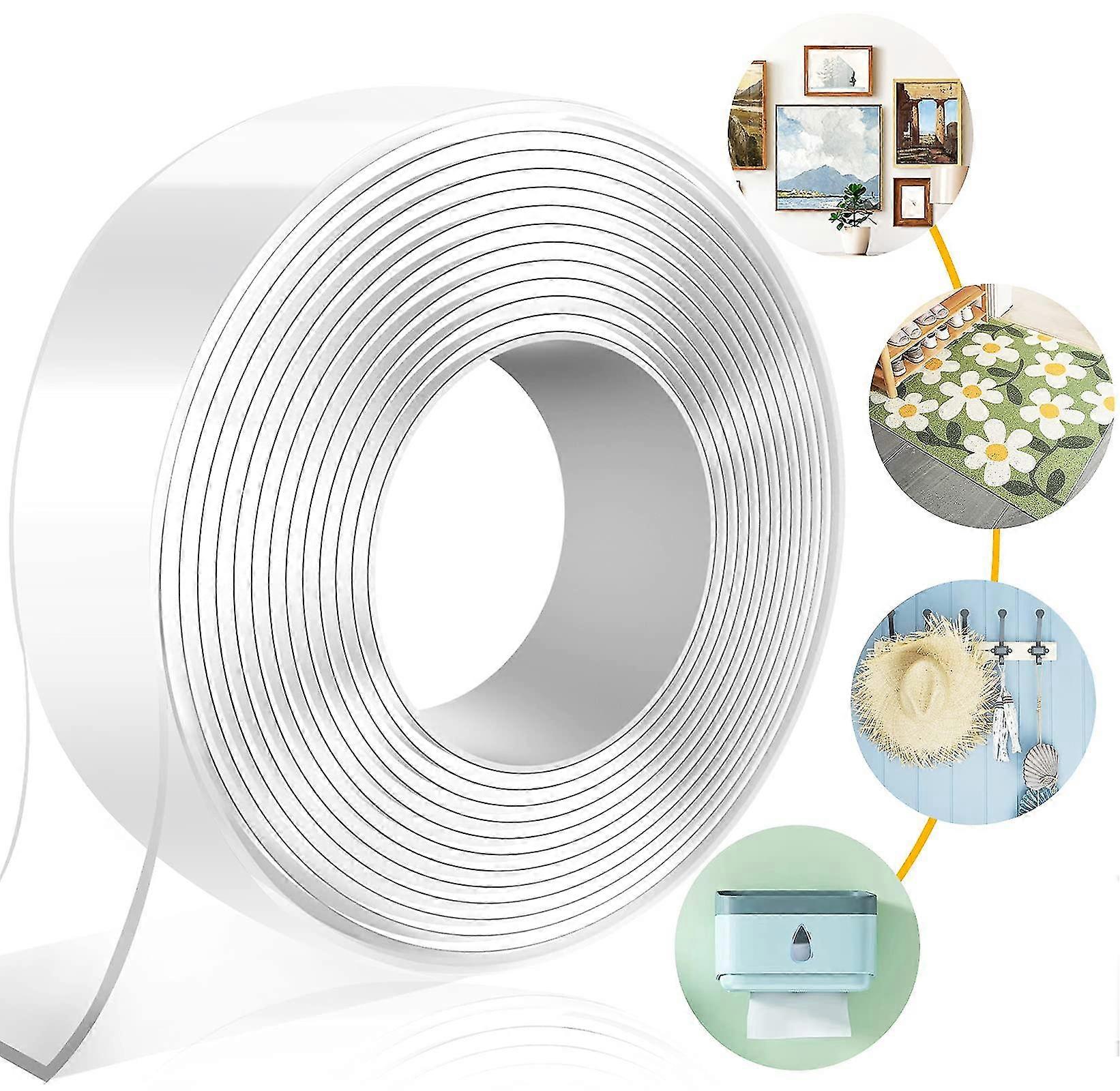 Extra Strong Double Sided Adhesive Tape, Picture Hanger Without Drilling Powerful Transparent Multifunctional Reusable Washable For Carpets And Cars