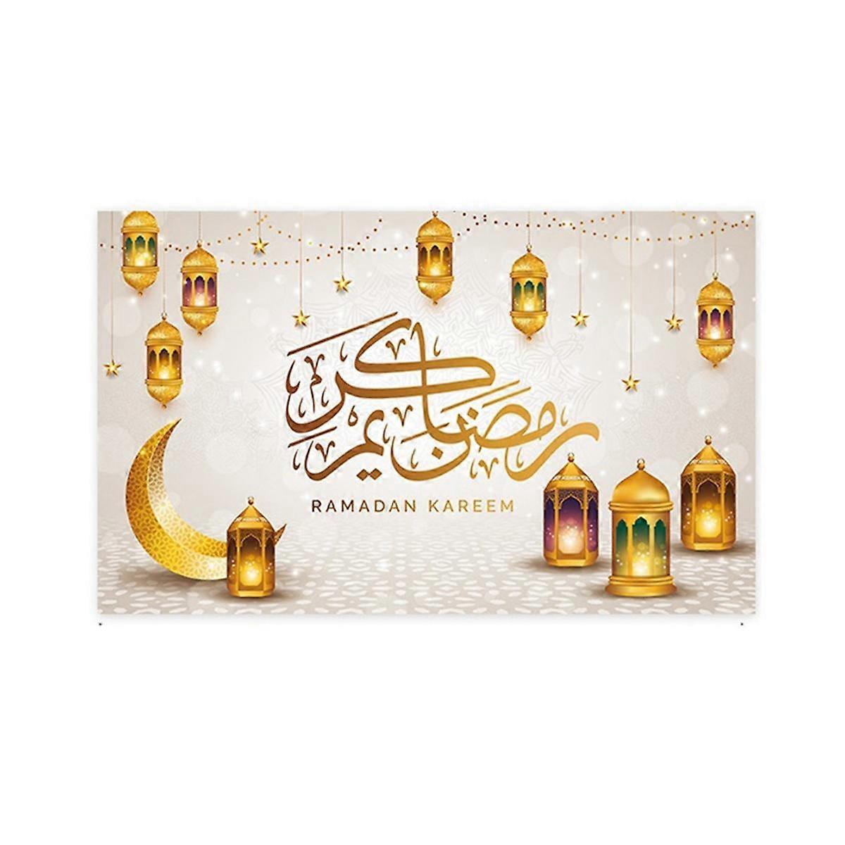 180x110cm Ramadan Festival Decor Hanging Flag Moon Row of Lights Holiday Party Photography Background Cloth,E