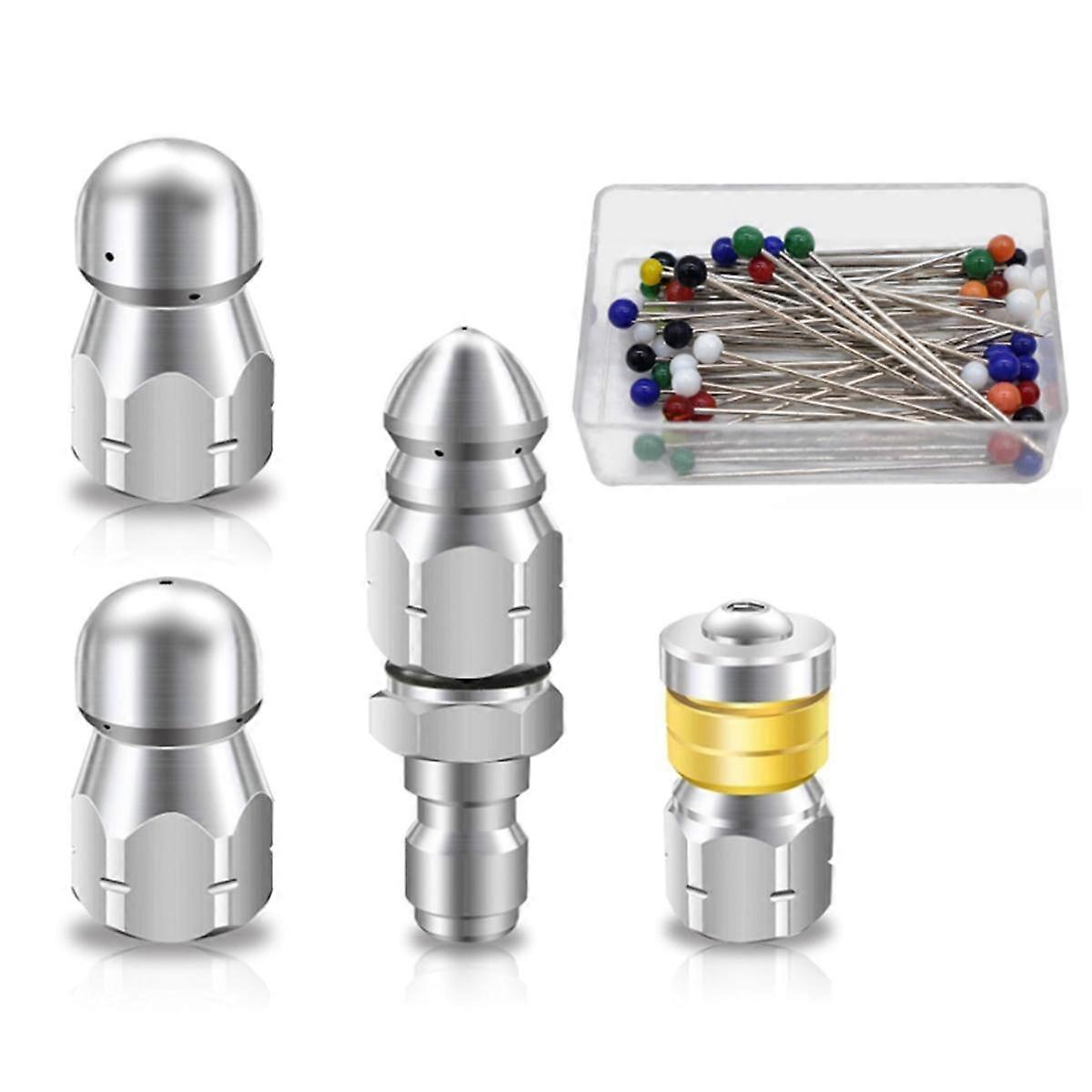 6PCS Sewer Jet Nozzle Kit, Stainless Steel Sewer Jetter 1/4 Inch NPT for Pressure Washer, Drain Sewer Cleaning Tool