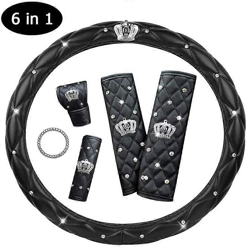 Super Soft Universal PU δερμάτινο κάλυμμα τιμονιού αυτοκινήτου Bling Rhinestone Crystal Car Interior Decro με κιτ αξεσουάρ Crown