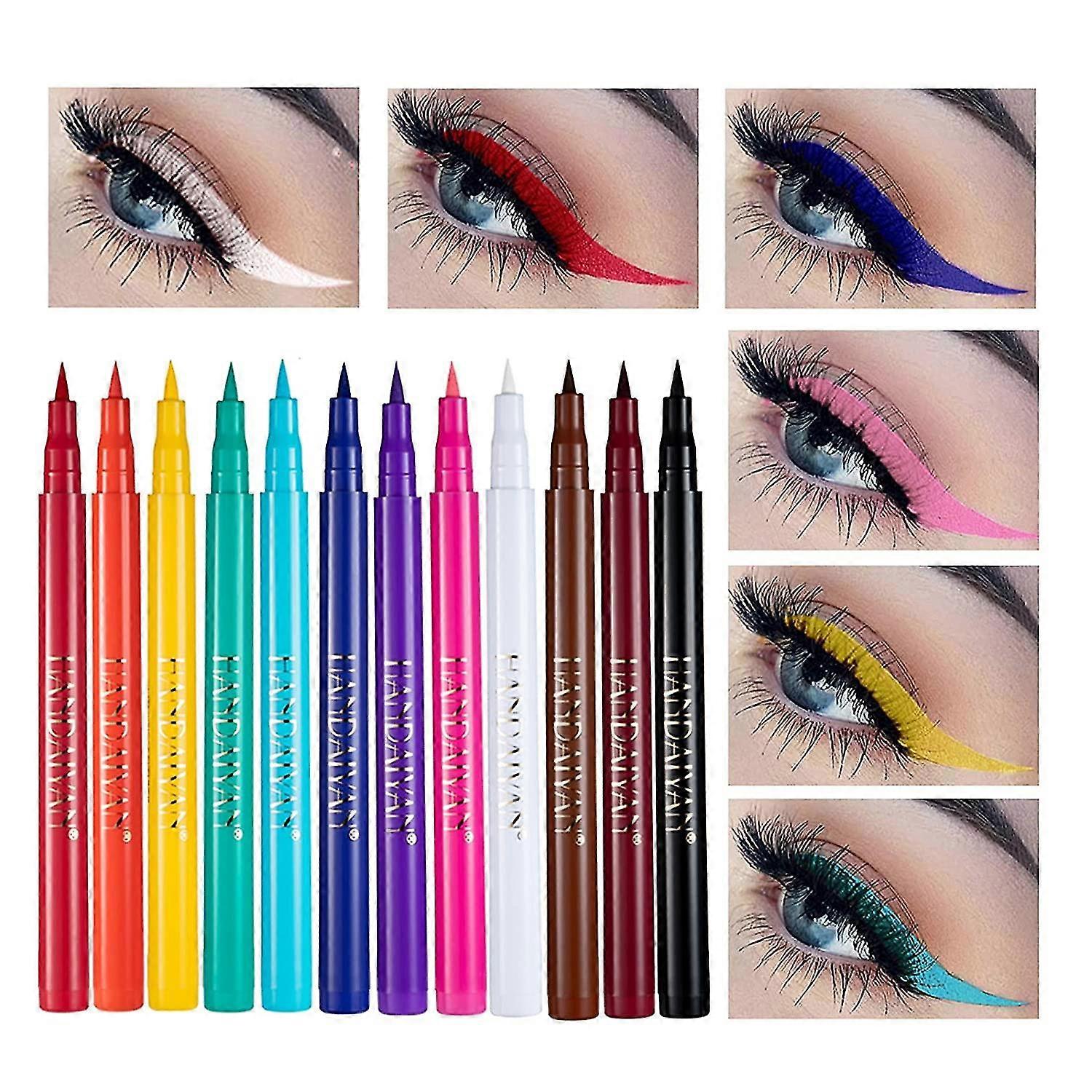 Rainbow Colorful Liquid Eyeliner Set - 12st, Matt Finish, Mjuk Borstspets