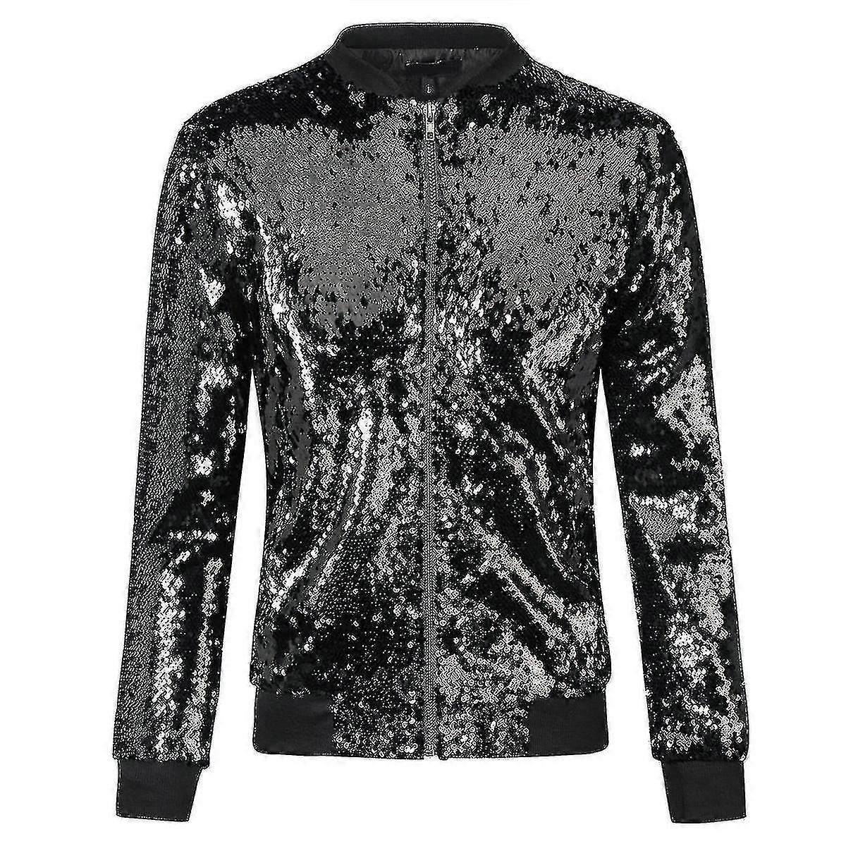 Women's Daily Casual Party Loose Stand Collar Solid Sequin Zip Jacket