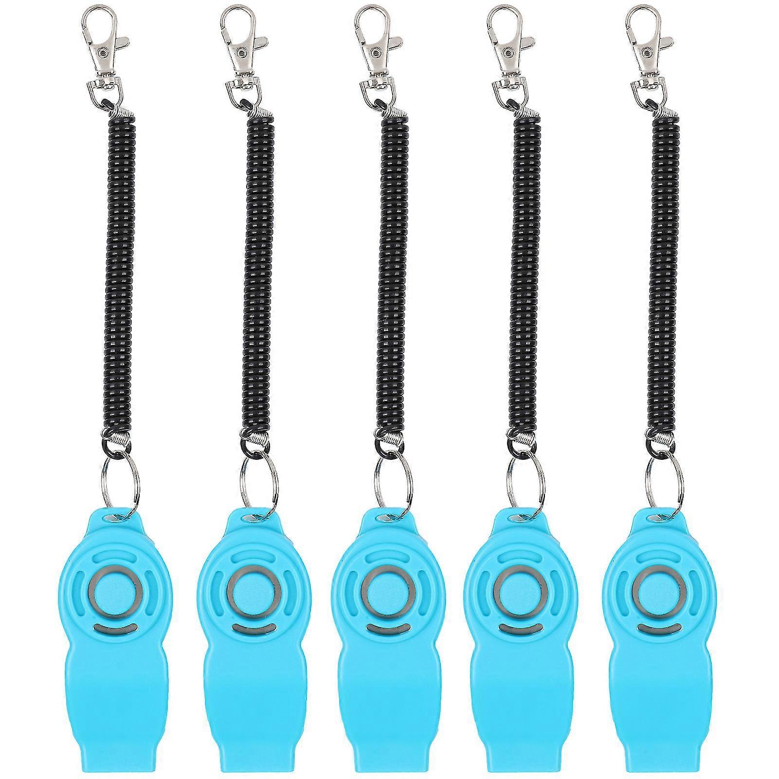 Portable Pet Dog Training Whistle Clicker with Wrist Strap - 5Pcs, 8 Shape, 2 in 1, Sky Blue