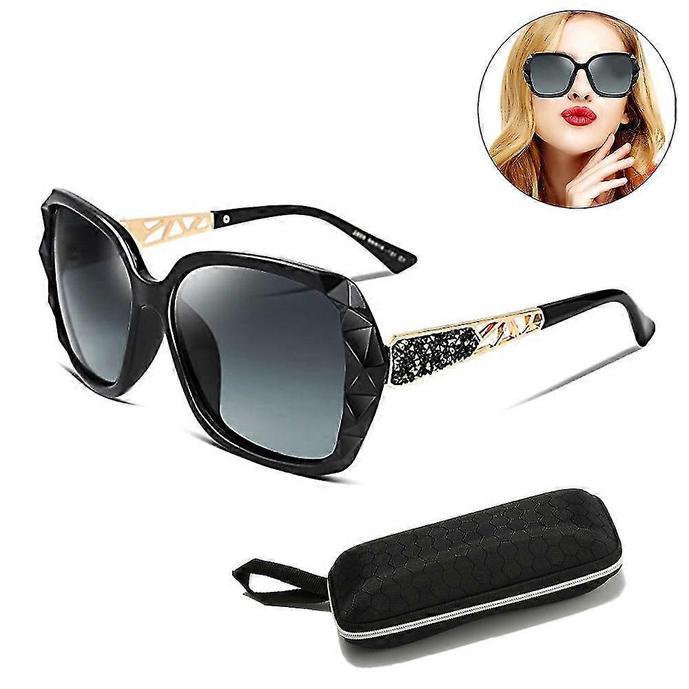 1 Pcs Polarized Square Sunglasses Sparkling Composite Shiny Frame And Square Glasses Case