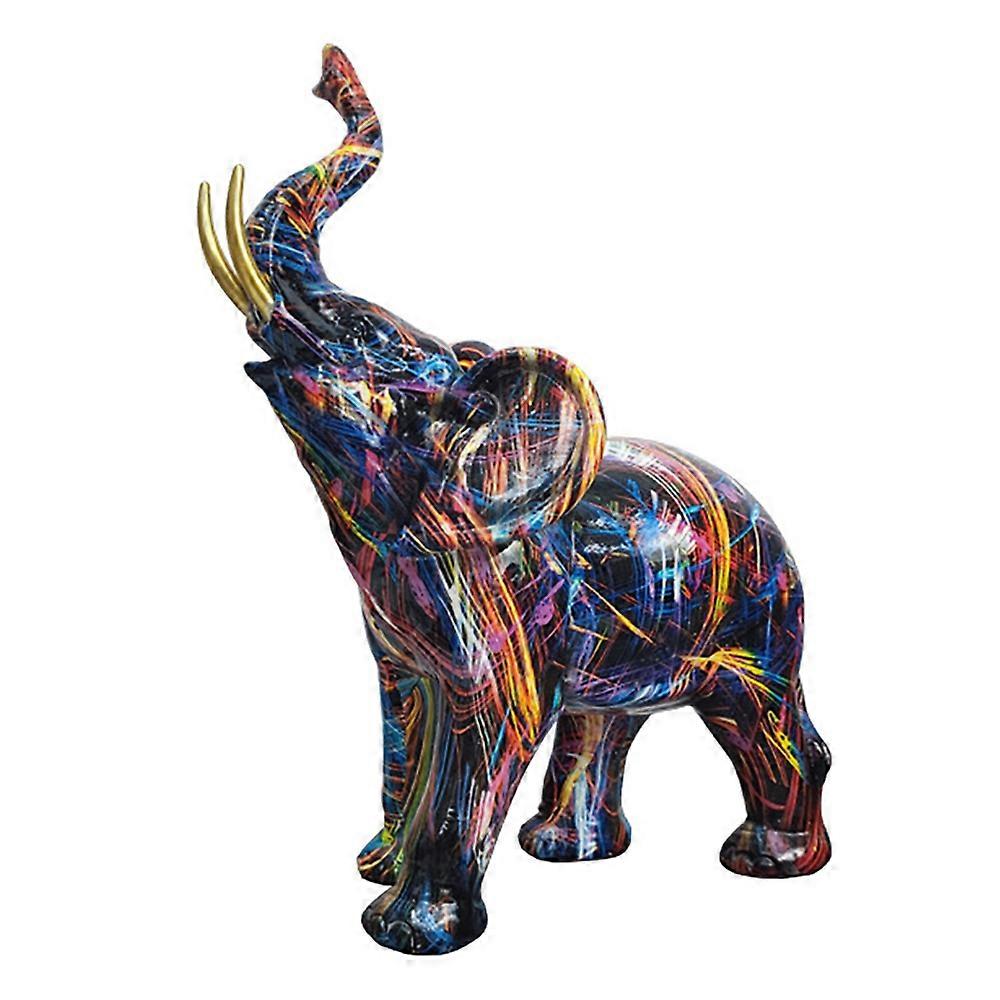 Nordic Graffiti Elephant Sculpture Figurine Colorful Art Elephant Statue Resin Animal Statue Decor