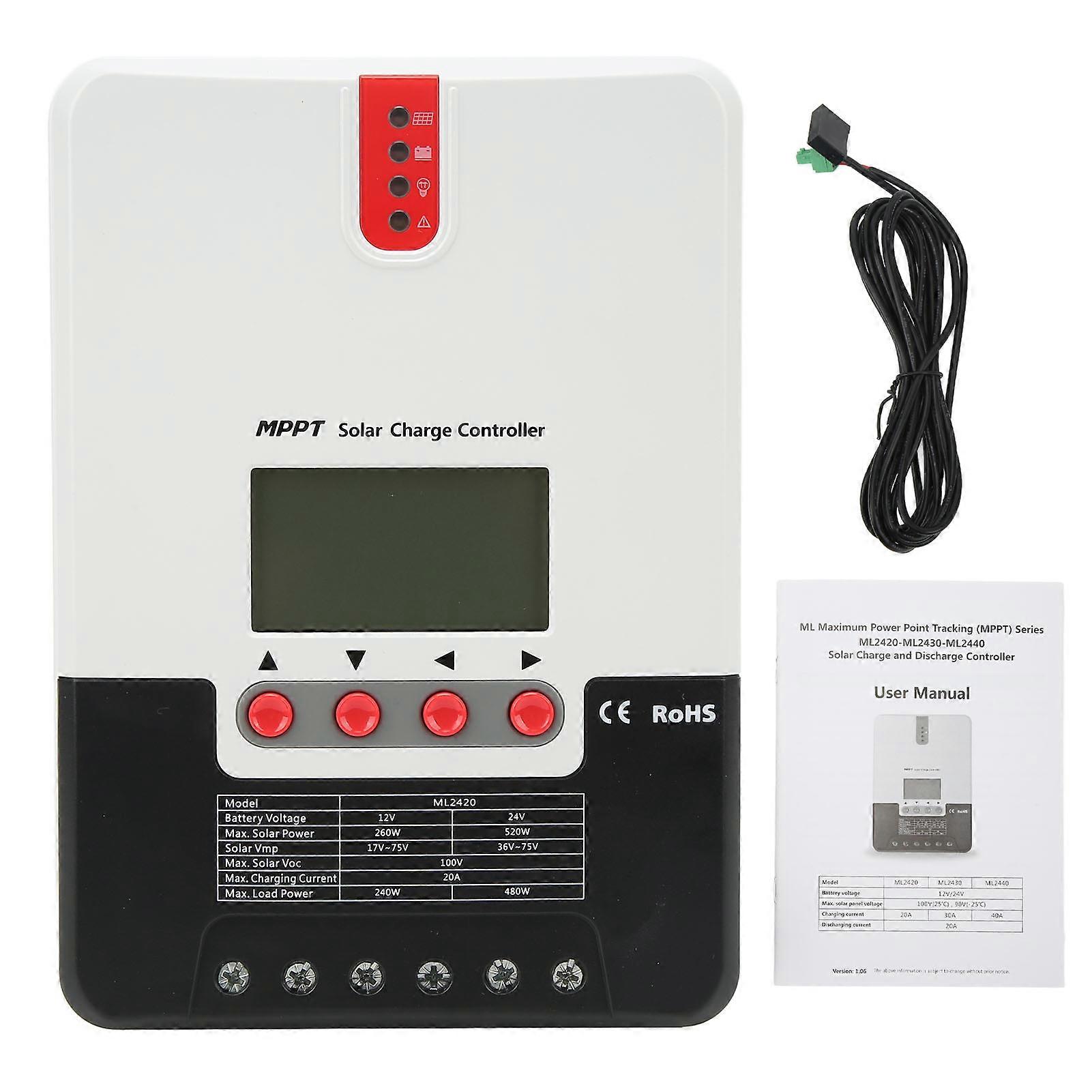 Solar Charge Controller MPPT Protective Battery Discharge Regulator 12V 24V 20A LCD Display