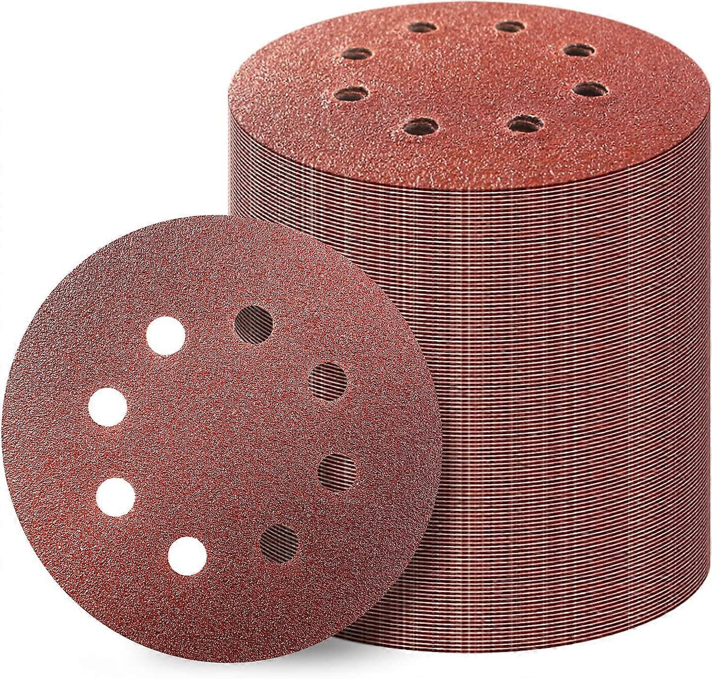 100Pcs Iave 5 Inch 8 Hole Hook And Loop Sanding Discs Sandpaper
