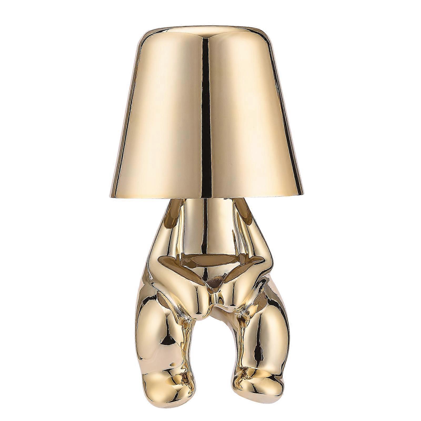 Gold Bedside Touch Control Table Lamp, Gold Decor Thinking Statue LED Table Lamp