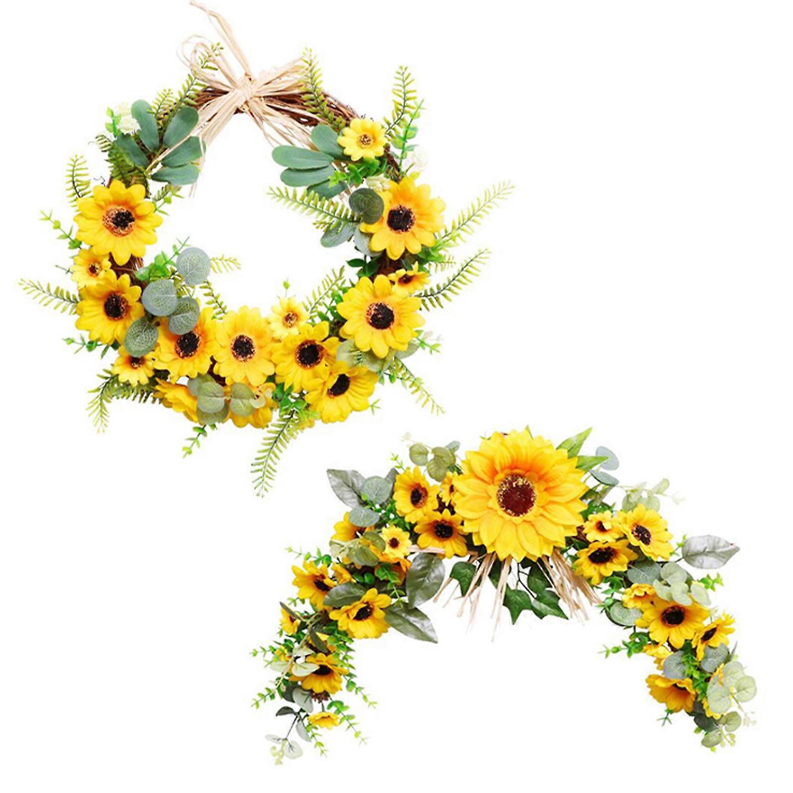 Grinalda de girassol artificial-16 polegadas decorativa coroa de flores falsas, 100% novo