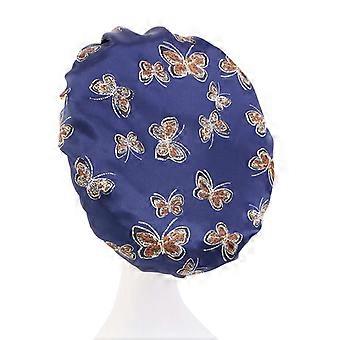 Tibetan Butterfly - Shower Cap for Women and Girls, Reusable, Oversized, Washable, Cute and SoftEuropean American Popular Butterfly Print Coloring Paj