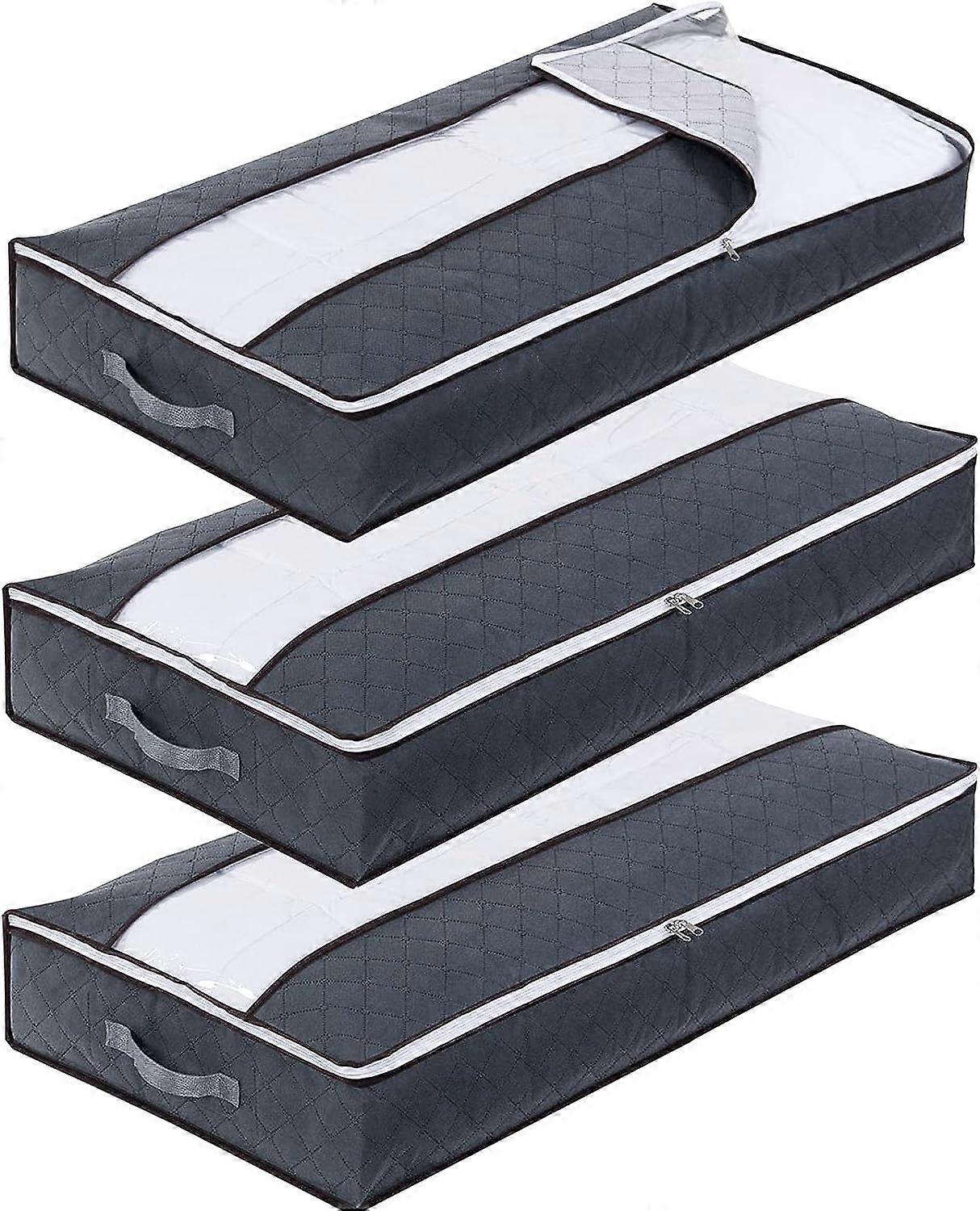 Underbed Storage Bag Set of 3, 90L Large Non-Woven Foldable Underbed Storage Box, Storage Bags for Quilts Quilts Blankets Pillows Toys Clothes