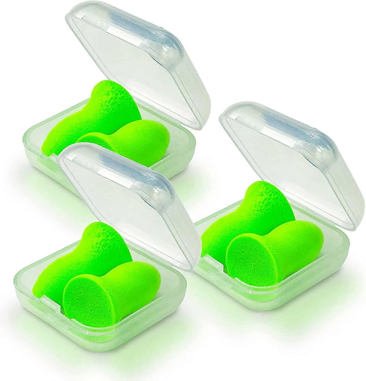Reusable Comfort Earplugs, Polyurethane Memory Foam, Ear Cups 48.4dB Max NRR for Travel, Sleep, (Green, 3 Pairs)