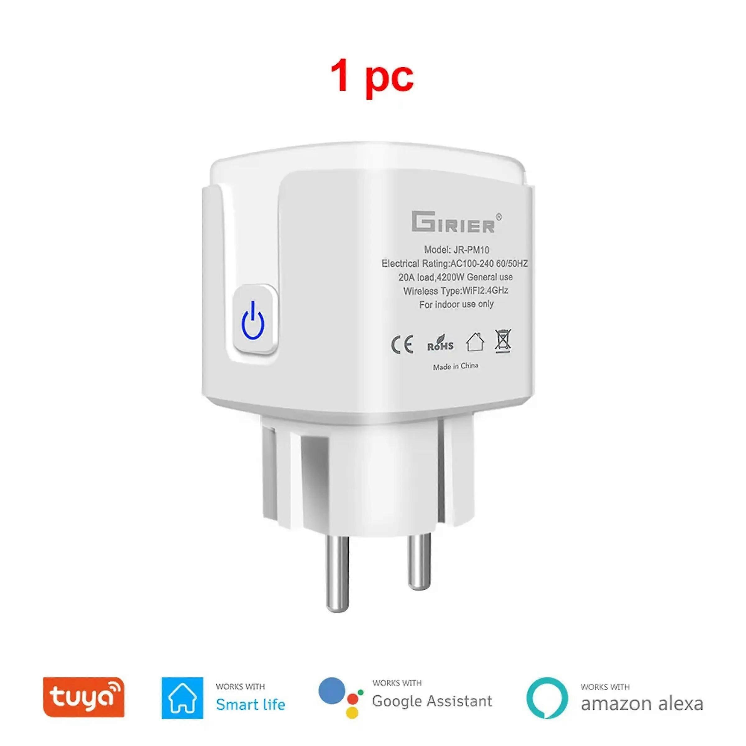 GIRIER Tuya Smart Wifi Plug EU Wireless Smart Socket Outlet 20A with Power Monitor Timer Function 4200W Support Alexa Hey Google