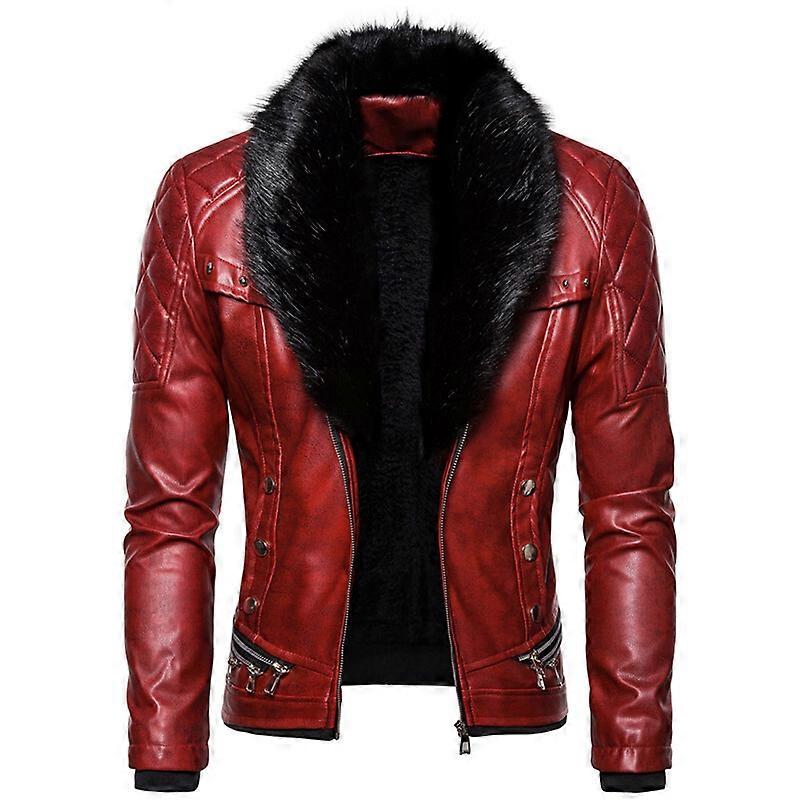 Men's Motorcycle Jacket with Detachable Fur Collar