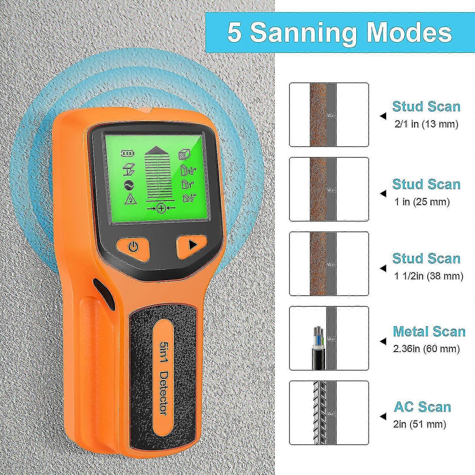 5-in-1 Digital Stud Finder – Wood, Metal, AC Wire, Pipe Wall Scanner With LCD – Orange