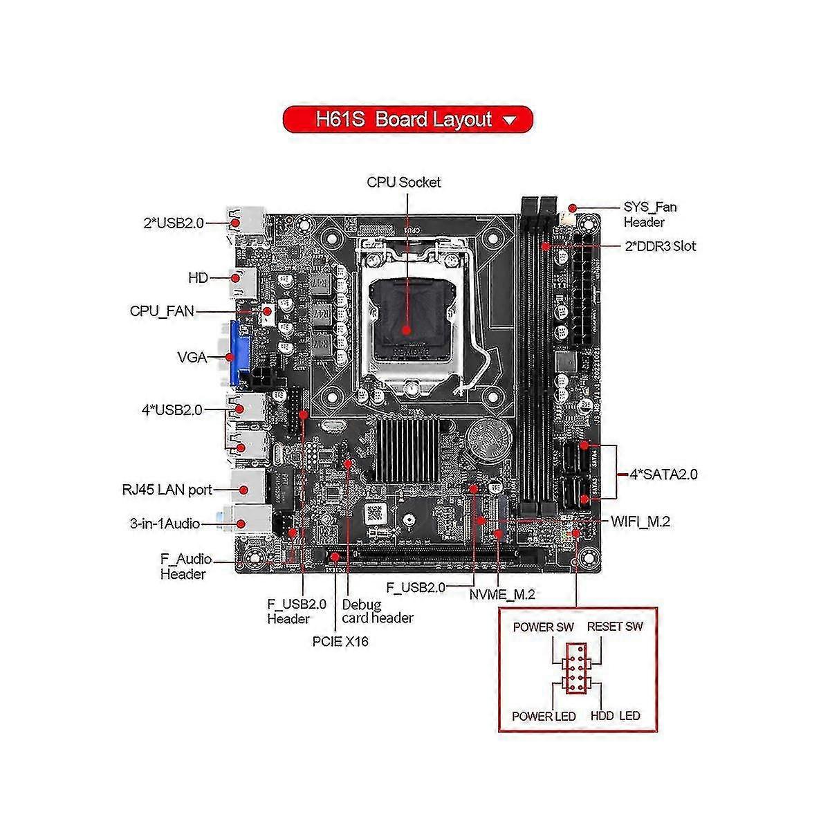 H61s-tietokoneen emolevy Itx Pieni korttituki Ddr3-muisti Lga 1155 Cpu Office Home Desktop Moth