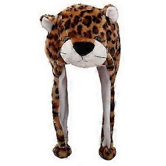 Aikuiset lapset Talvi söpö pehmo eläinhahmo Pipo Pom Päättyy Pitkät hihnat Hauska pehmolelu Earflap Cap Cosplay*leopardi
