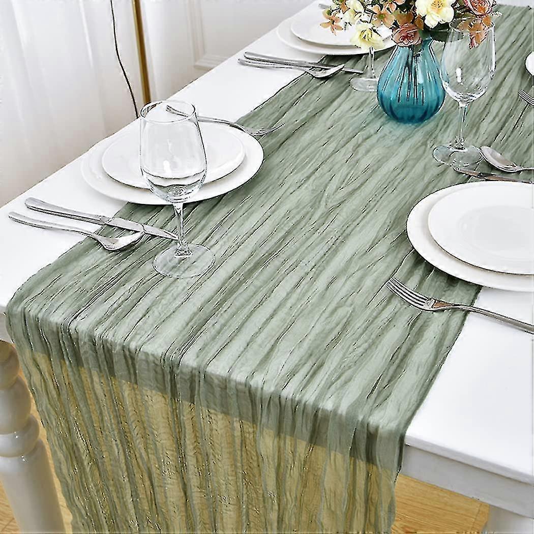 Sage Green Cheesecloth Table Runner 10ft, Boho Long Length Solid Color Wedding Table Runner 35x120 Inches