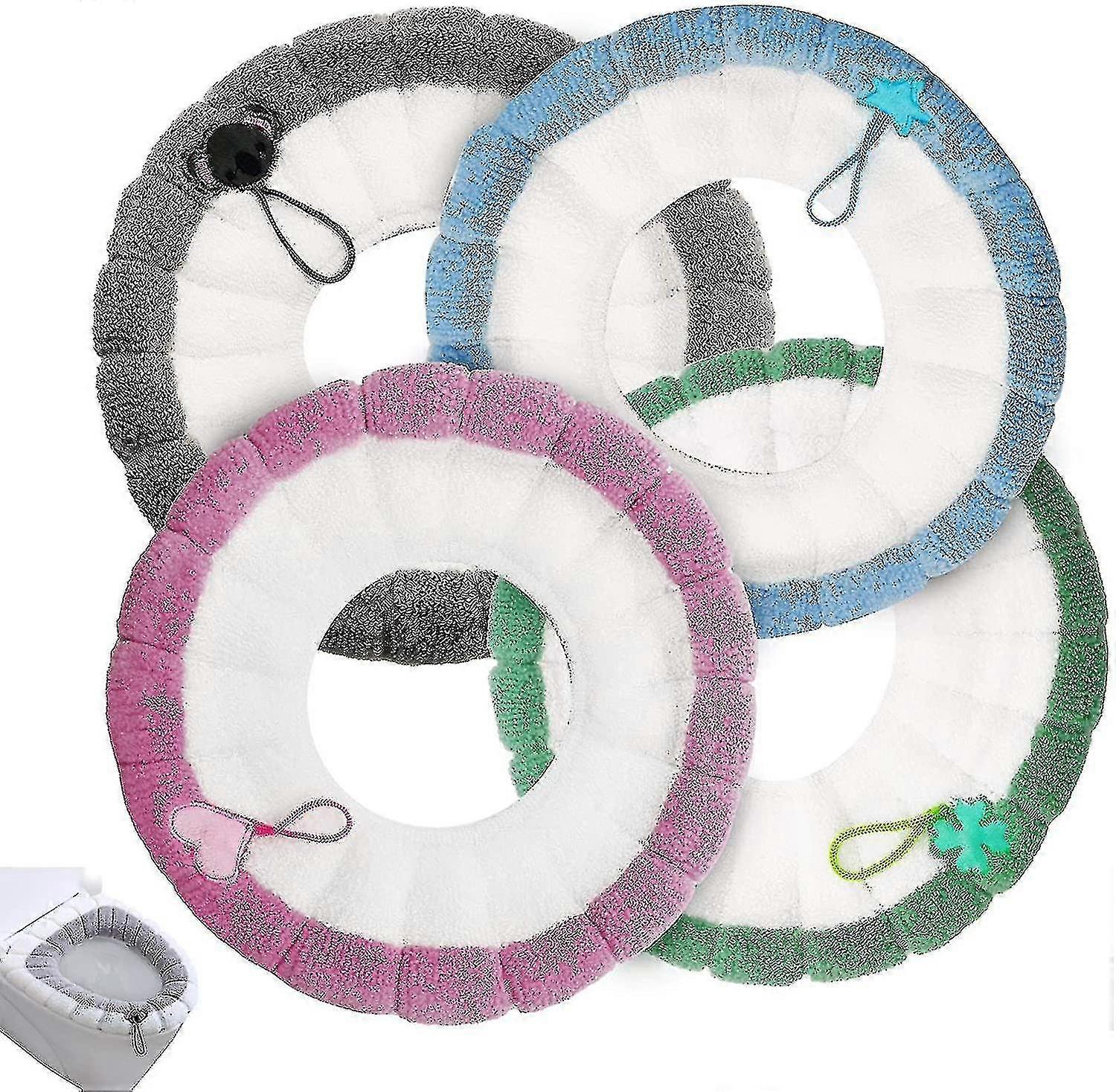 4 pezzi Cuscino sedile WC Cuscino sedile WC Cuscino tessuto Copri WC Caldo Tappetino WC Copertura elasticizzata Protettiva lavabile per sedile WC universale