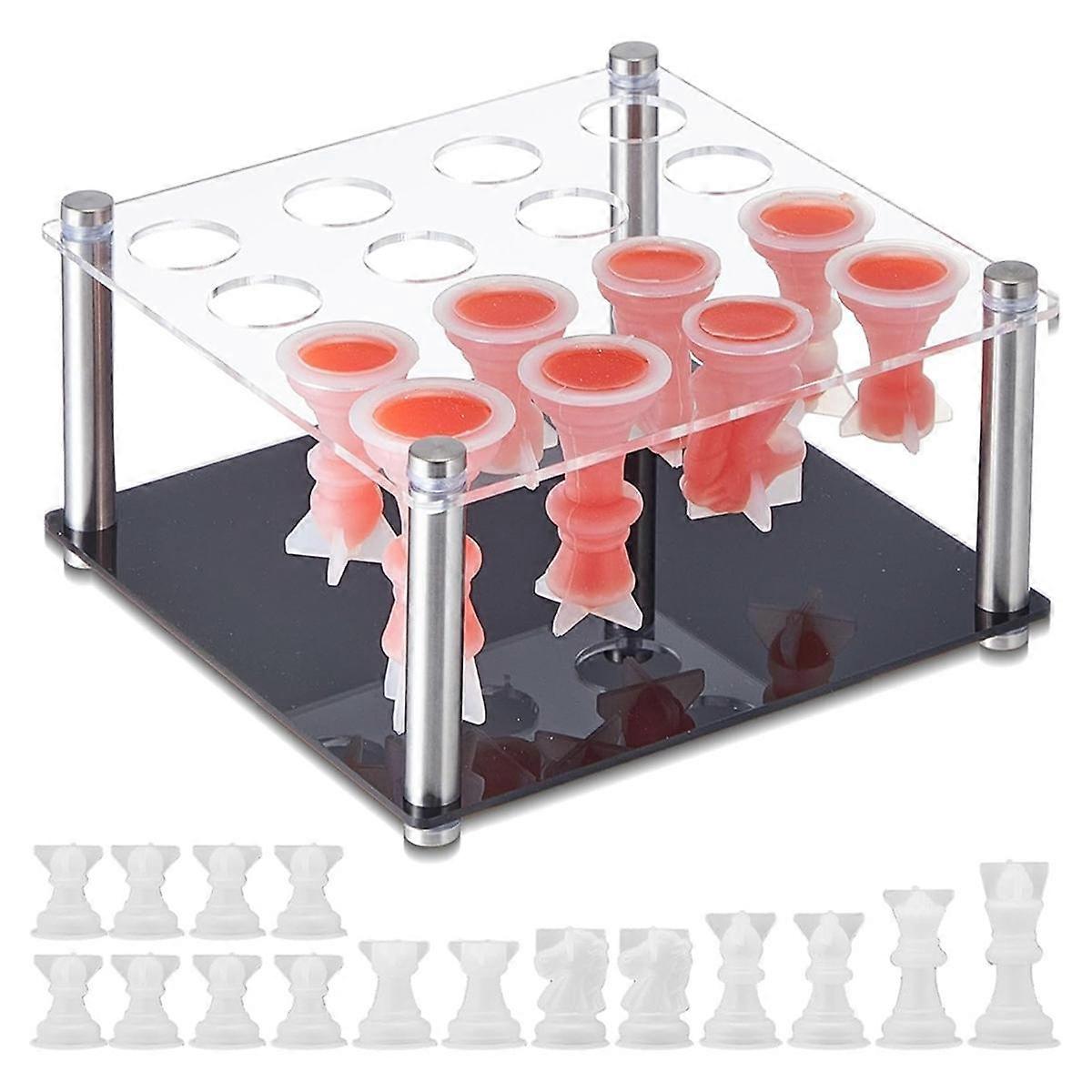 Chess Piece DIY Kit Include 1 Chess Piece Holder and 16 Chess Molds for Epoxy Resin Metal Holder Ch