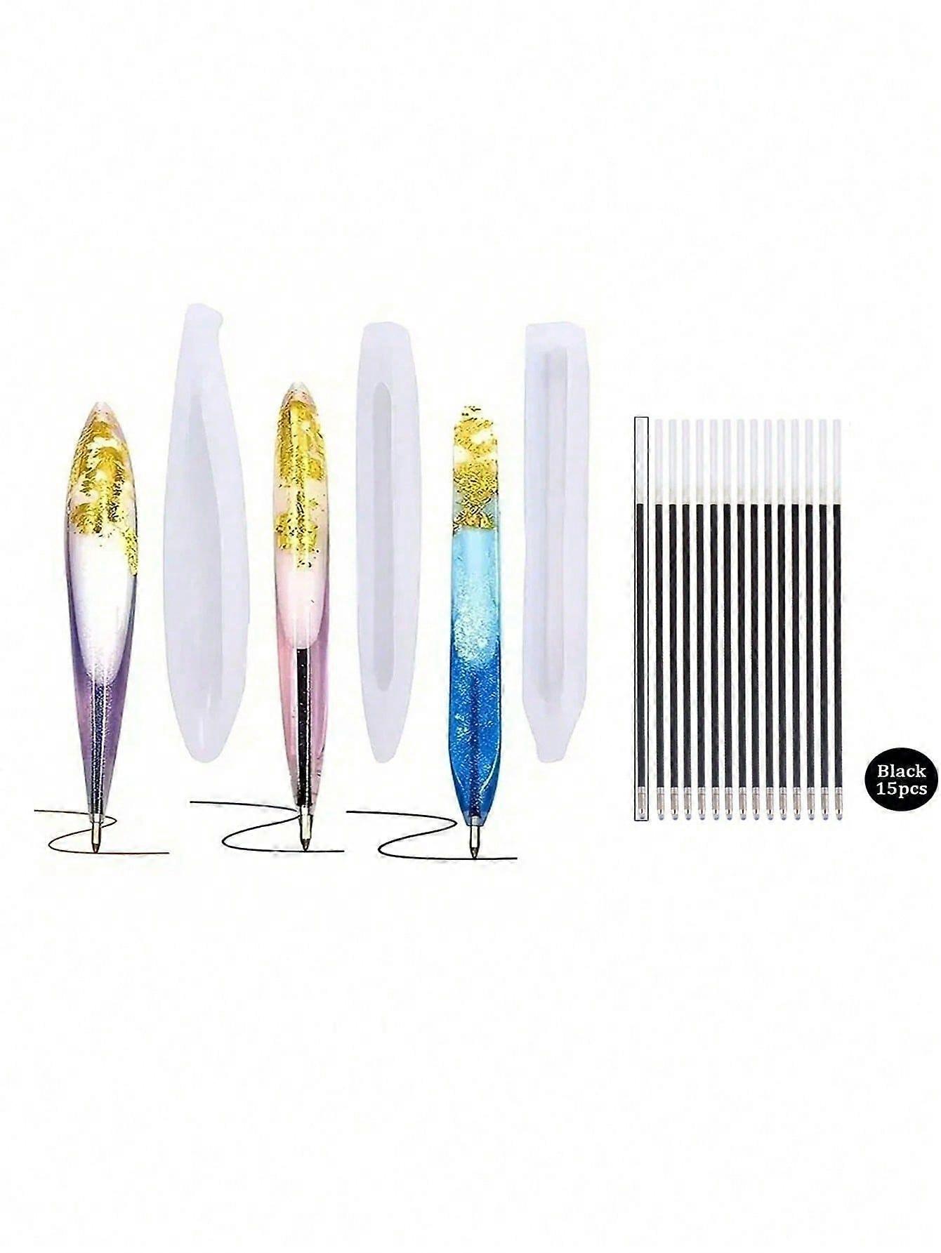 18 قطعة دائرية شفافة القلم سيليكون العفن مجموعة مع 3 قوالب ، بما في ذلك 15 عبوات القلم الأسود ، لصنع القلم DIY ، صب راتنجات الايبوكسي ، صنع المجوهرات