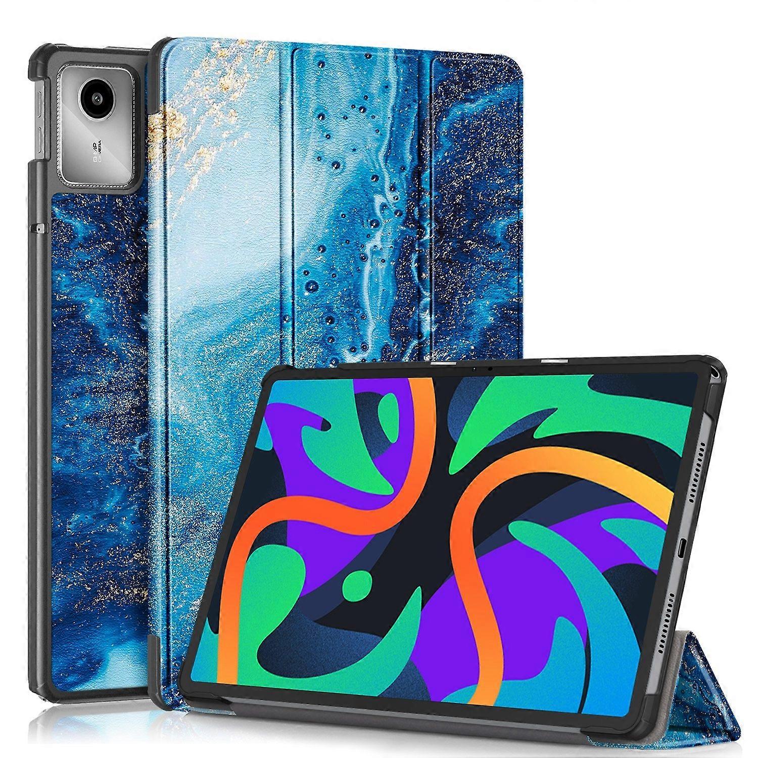 Custer Colorful Drawing 3-folding Smart Tablet Case in Pelle