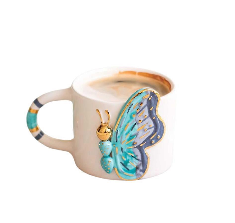 Turquoise Butterfly Dreams Mug – Hand-painted Butterfly Nature-inspired Ceramic Mug With Real Gold Accents