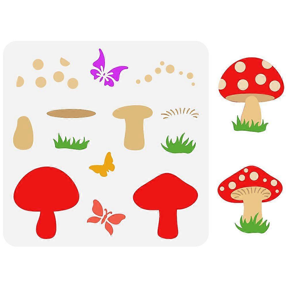1pc Mushrooms Stencil 30x30cm Plastic Reusable Butterflies Painting Stencils Large Mushroom Grass Drawing Stencils Templates for Painting on Fabric Ti