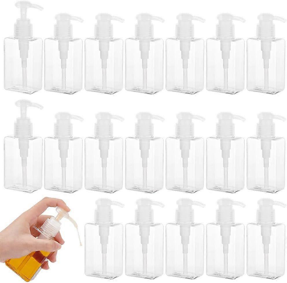 30Pcs Plastic Pump Press Bottles 100ml/3.38oz Small Dispenser Bottles Clear Shampoo and Conditioner Bottles Square Empty Travel Bottles for Essential
