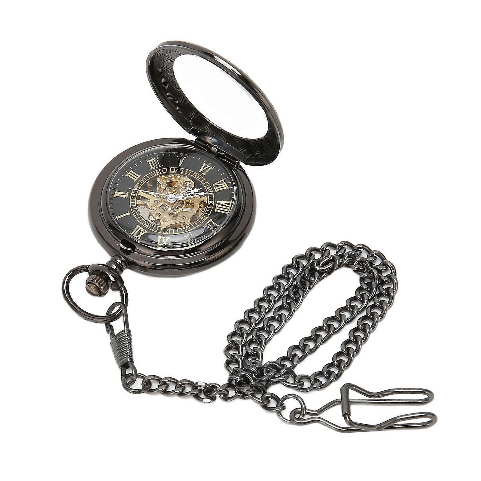 SBSGV Mechanical Pocket Watch Vintage Double Case Watch Hand Wind Skeleton Pocketwatch with Chain