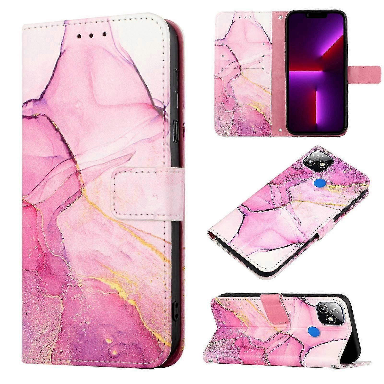 Compatible with Itel P36 Case Premium Leather Marble Pattern  Clasp Card Slots Cover