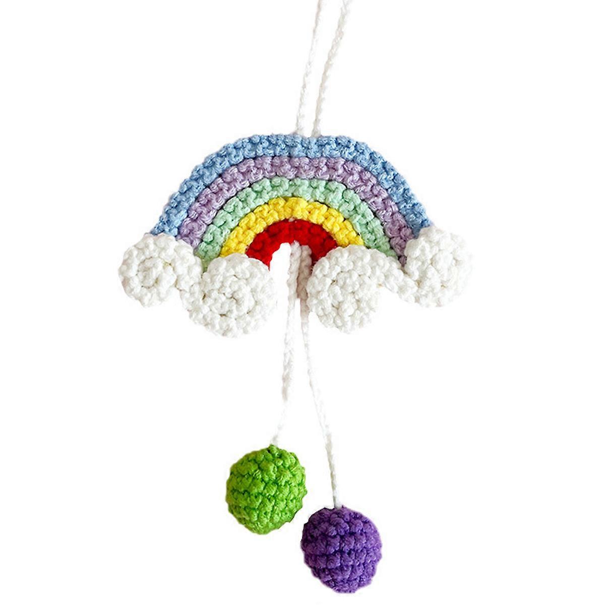 Rainbow Car Charm, Crocheted, Hanging Rearview Mirror Charm