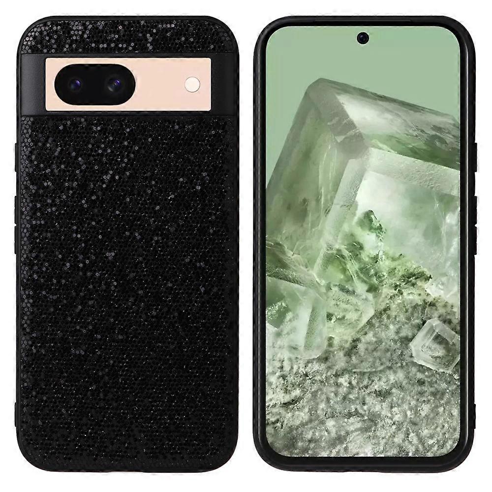 For Google Pixel 8a Case PU Leather+TPU+PC Phone Back Cover-Black Glittery Sequins