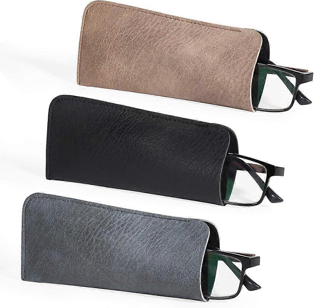 3-piece Soft Glasses Case, Leather Reading Glasses Case Bag for Women Men Kids