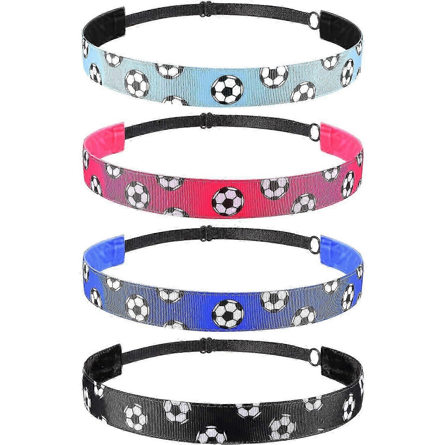 4ピース滑り止めサッカーヘッドバンド女の子スポーツ用調節可能なサッカーヘアバンド(ブラック、ブルー、ローズレッド、ライトブルー)-ブラック、ブルー、ローズレッド、ライトブルー