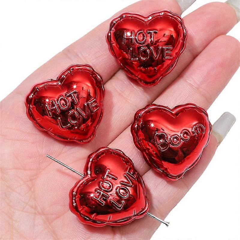 2pcs Metallic Acrylic Lovely Heart Beads Charm Loose Spacer Beads for Bracelet Keychain DIY Jewerly Craft Making