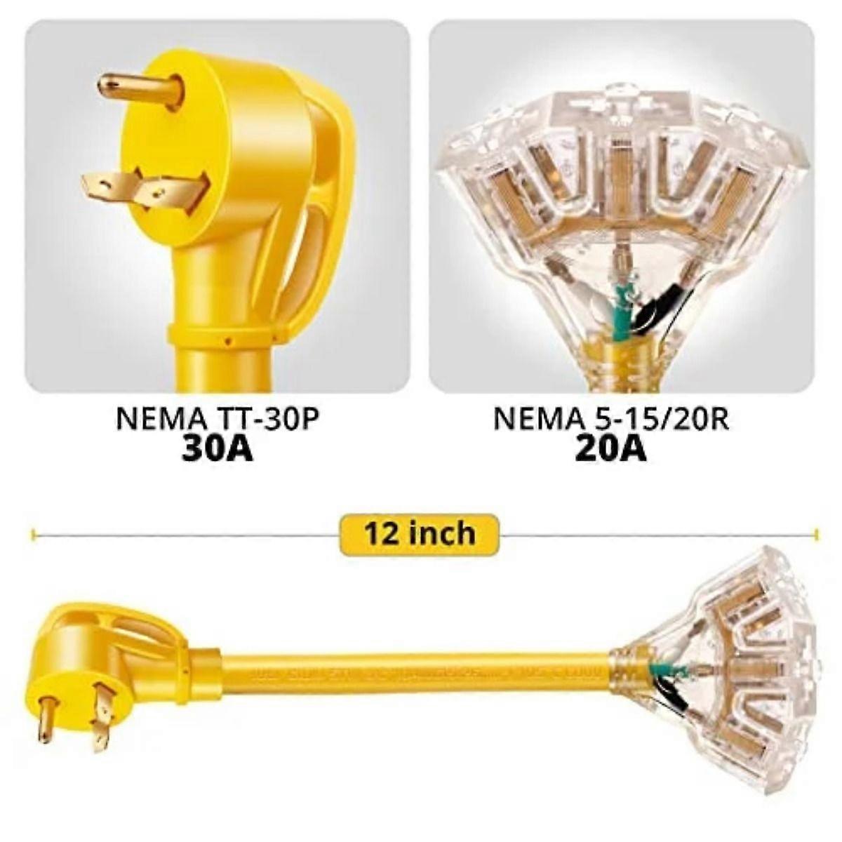 30 Amp to 110 RV Distribution Adapter, 30 Amp to 20 Amp Adapter NEMA TT-30P Male to 3x5-15R/20R Household Outlet Female with LED Power Indicator Light