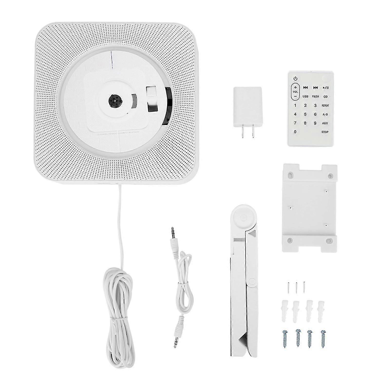 con Portable Wall Mounted Bluetooth Remote Control CD MP3 Player FM Radio with US Plug (White)