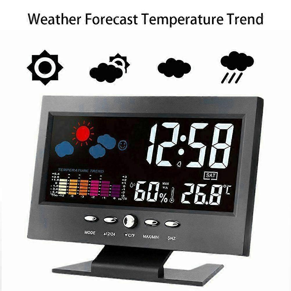 Intelligent Digital Display Weather Clock Wireless Temperature Humidity Meter with Calendar Large Screen Alarm Clock