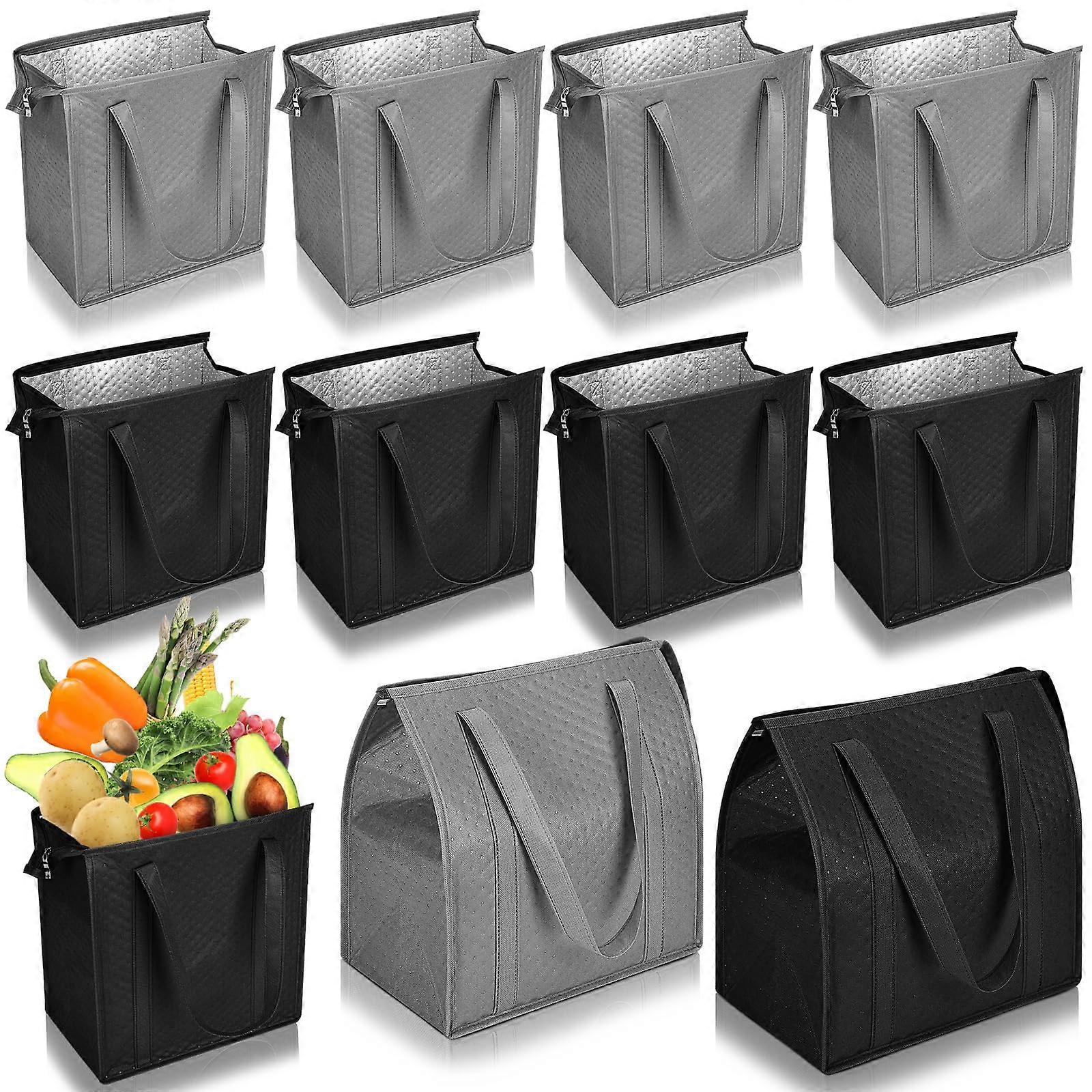10 Pcs Insulated Reusable Cooler Bags for Groceries, Food Delivery, Large Thermal Shopping Totes, Heavy-Duty Material