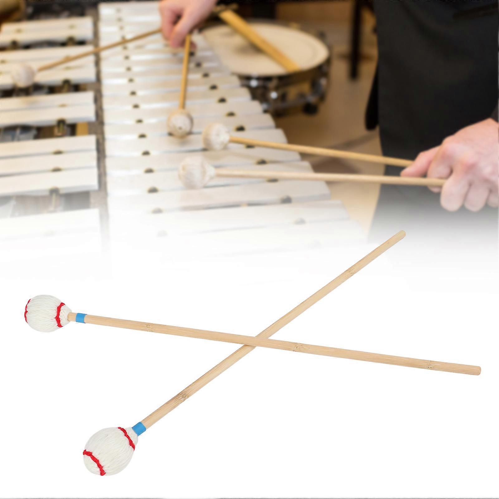 2Pcs Marimba Yarn Mallets 42cm Bamboo Handle Medium Hard Heads