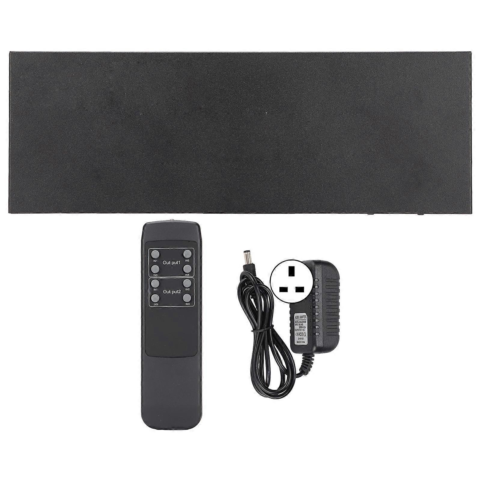 4x2 HD Multimedia Interface Splitter Support Ultra HD 4K X 2K 3D 1080P with Remote Control and Power Adapter 100‑240V